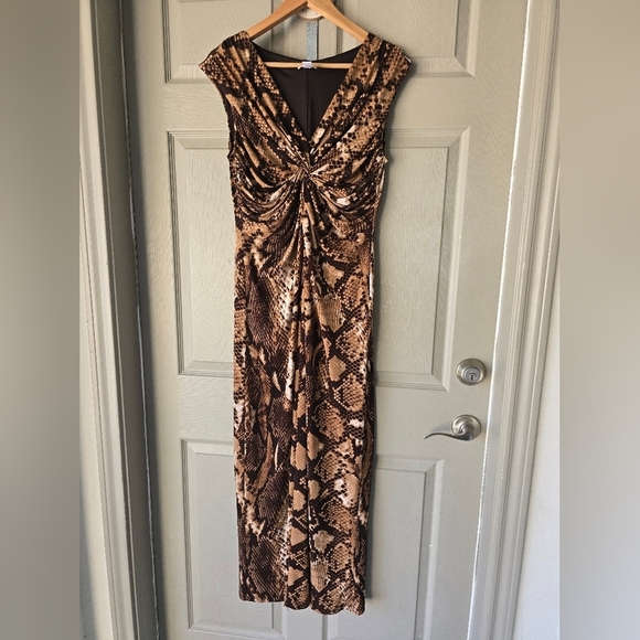 Chico's Maxi Dress Sz M Women Snake Print Sleveless Lined Stretchy Neutral - Picture 2 of 13